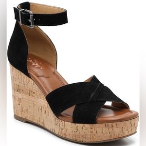 Crown Vintage Suede sandals cork wedge NWT 8.5 black
